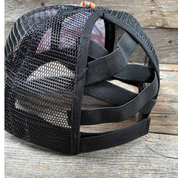Multicolor Southwest Western Aztec Trucker Ponytail Hat - Picture 2 of 3
